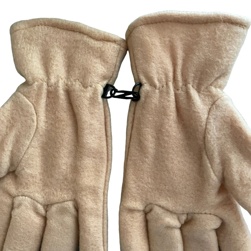 Women's Fleece Winter Gloves Lined Camel with Embroidered Feather Motif